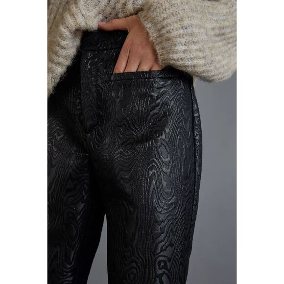 Anthropologie The Essential Slim Straight Pants Womens Sz 4 Black Motif Textured - Picture 7 of 16